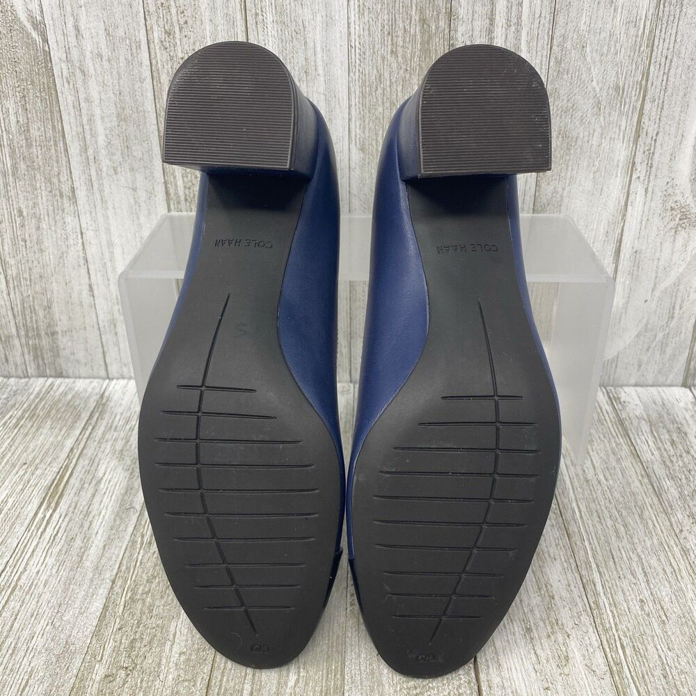 Cole Haan Dawna Pumps Navy Blue Leather Block Heel Cap Toe Black Shoes Size 6 B - Picture 7 of 11